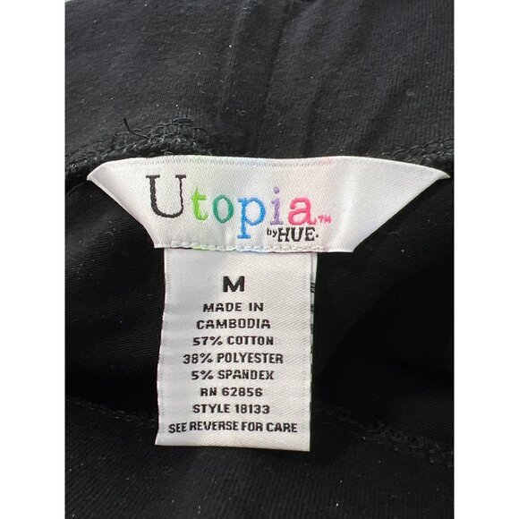 HUE Utopia Cotton Blend Legging Size Medium Pull On Elastic Waist Black Active - Picture 2 of 6